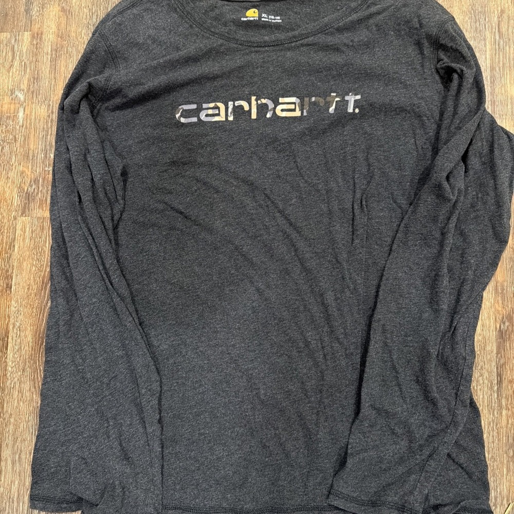 Carhartt Youth XL 18-20 Camo Logo Long Sleeve Tee Grey (C)
